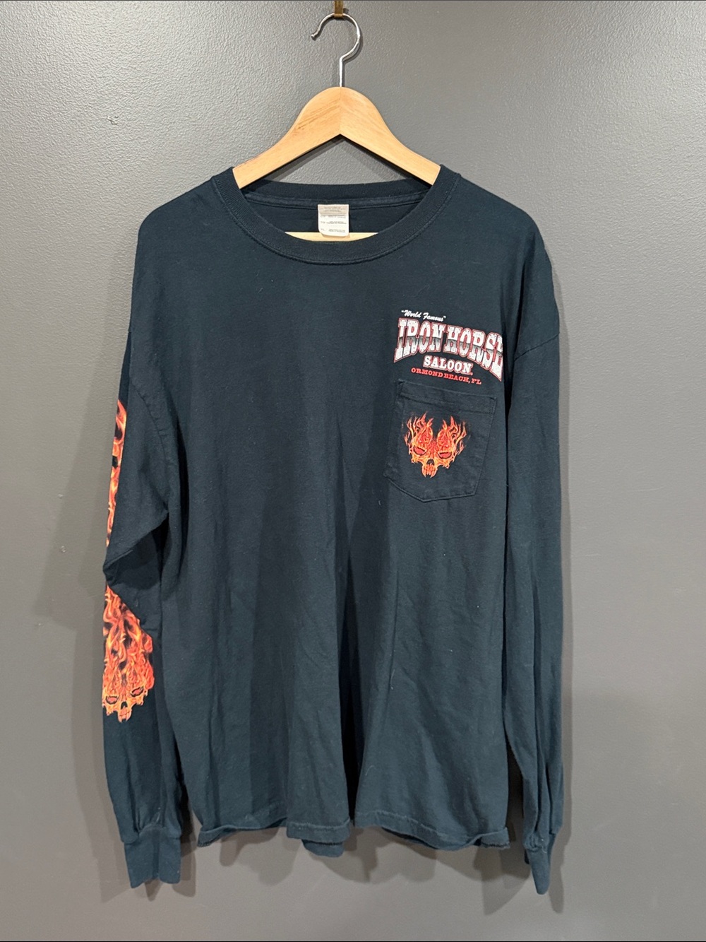 Iron Horse Black Long Sleeve Tee with Orange Flame Graphics with Flames